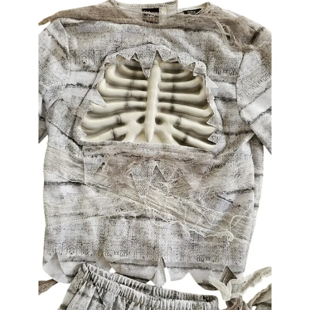 Authentic Kids Mummy Costume 3PC Set Rib Cage Detail Size M 5-6 Gray White